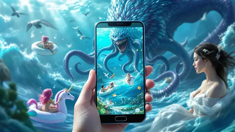 Kendali meriam dan target ikan pada layar permainan arcade
